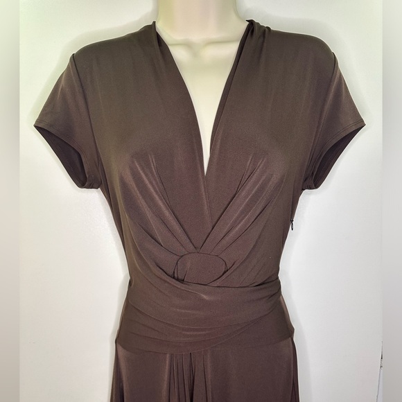 MICHAEL Michael Kors Brown Midi Hi Low Cap Sleeve Slinky Wrap Dress size 2 - Picture 4 of 9